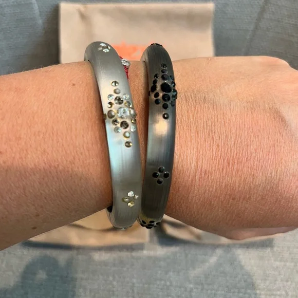 Alexis Bittar Lucite Hinge Bracelets with Crystal Accents - Set of 2 - Like New - Picture 2 of 3